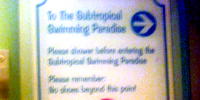 steamed up photo of directions to the Subtropical Swimming Paradise, one of the weirdest places in the modern world